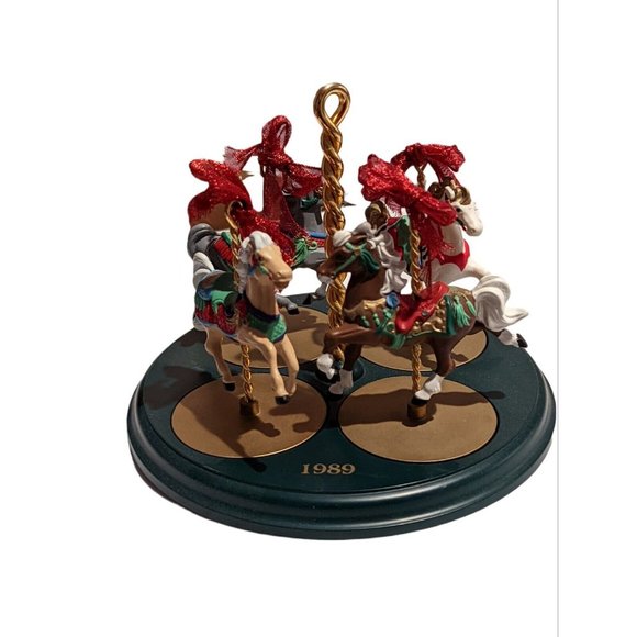 VTG - 1989 Hallmark Christmas Ornaments set of all 4 Carousel Horses w/ base - Picture 1 of 4